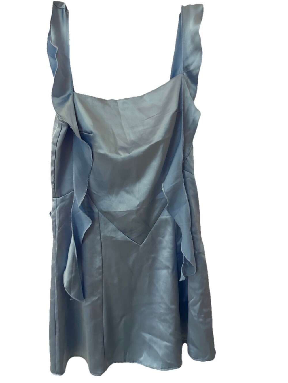 Forever 21 Baby Blue Satin Fit & Flare Ruffle Sleeveless Mini Dress New Small